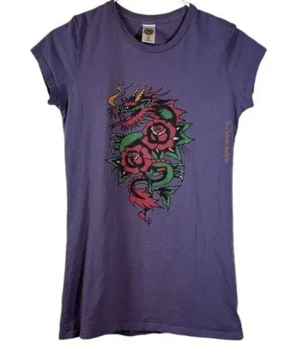 Ed Hardy Vintage  Purple Dragon Rose Tee Size Medium EUC #VEG-0111