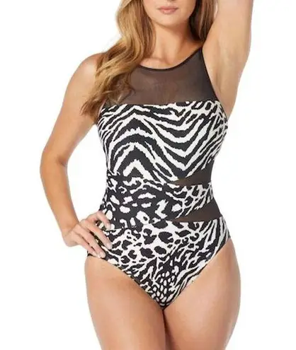 Coco reef Women's Zebra Stripe One-Piece Swimsuit Black Size 14 Tummy Control