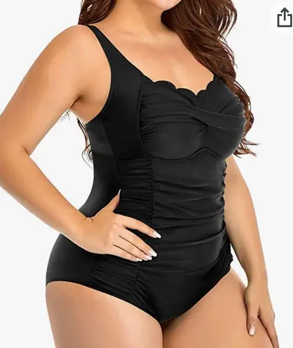 One Piece Aqua Eve Women Plus Size Swimsuits Tummy Control Bathing Suits Retro Scalloped Twist Front Swimwear