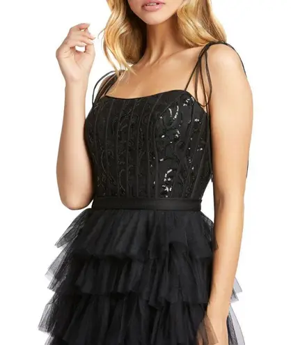 Mac Duggal Sequin Bustier Tier Tulle Gown in Black Size US 6