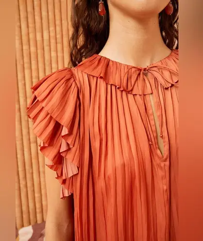 Ulla Johnson Elli Top Satin Blouse Shirt Orange Size 2 As Seen On TV Pleated Tie