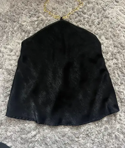 Free Kisses Black Silk Gold Chain Halter Top