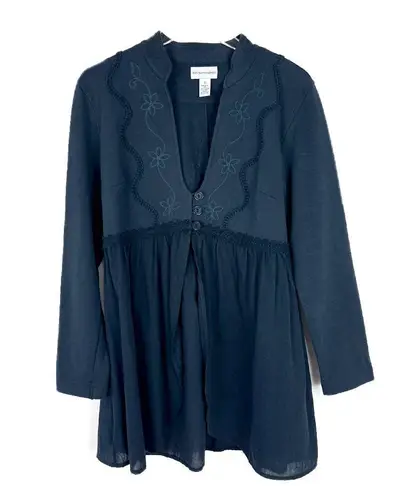 Soft Surroundings Embroidered Long Cardigan Tunic Mixed Media Navy Size Small S
