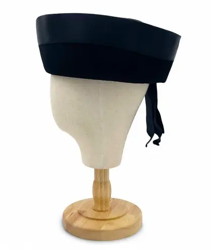 Vintage 1950s Carol Black Velour Breton Hat Wide Satin Band New York Creation