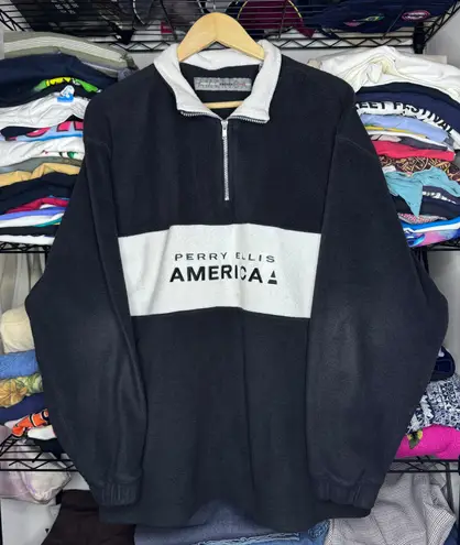 Perry Ellis Vintage Y2K Style America Fleece Quarter Zip Pull Over Sweater Equivalent Size 2XL women