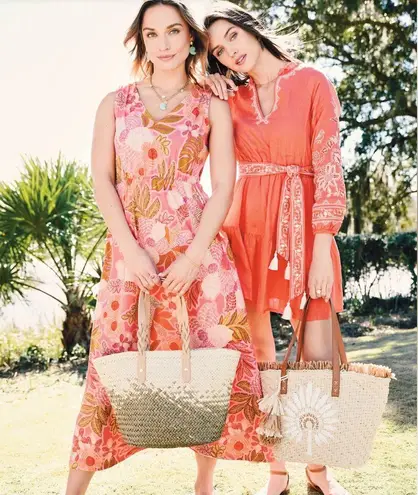 Spartina 449 NWT Sunita Linen Dress Callawassie Coral Embroidery XL