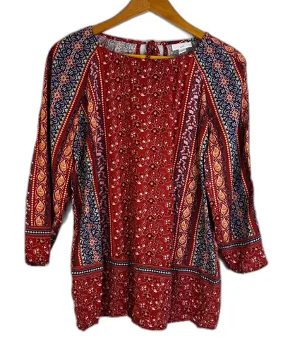 J Jill Boho Handkerchief Peasant Paisley Blouse Cottage Core Size Small Orange
