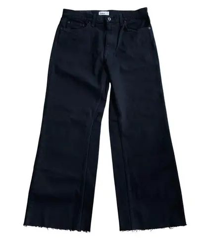 Askk NY Crop Slim Wide Leg Jeans Raw Hem Black Resin Size 30 NEW