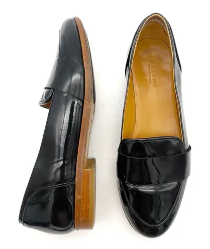 Sézane Michel Loafers Size 35 Black Patent Leather Slip-On Flats Minimalist