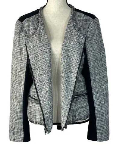 Elle X-Large Zip Blazer Jacket Zip Front Long Sleeve Lined Pockets Fringe Edges