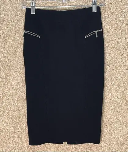 Karen Millen Imperfect Black Knee-Length Pencil Skirt zipper pockets back slit