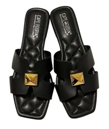 Cape Robbin size 7 quilted black faux leather slides gold accent comfy stylish