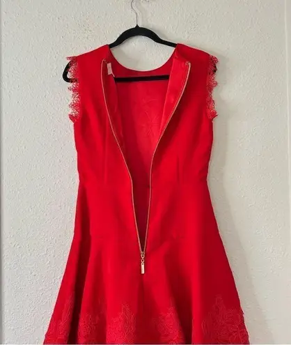 Bronx and Banco Antonia Red Sleeveless Lace Trim Mini Flared Dress Size US 6