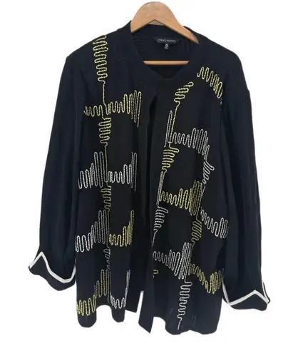 Ming Wang Women's Open Front Knit Cardigan Gold Cream Accent Size 2X - Image 1