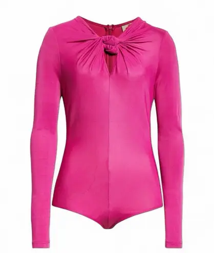 Farm Rio Hot Pink Twist Front Long Sleeve Bodysuit Women's Medium NWOT
