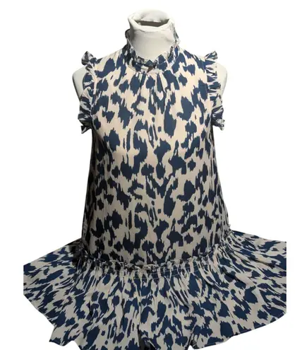 Pinch Women's Abstract Print Ruffle Trim Mock Neck Mini Dress