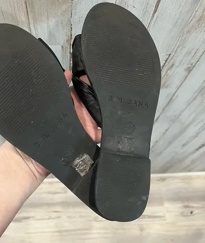 Sol Sana Black Leather Paradise Slide Sandals