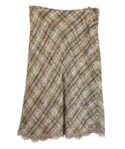 Vintage Rickie Freeman Teri Jon Beige Green Tweed Lace Trim 2 Piece Skirt Set 12 White