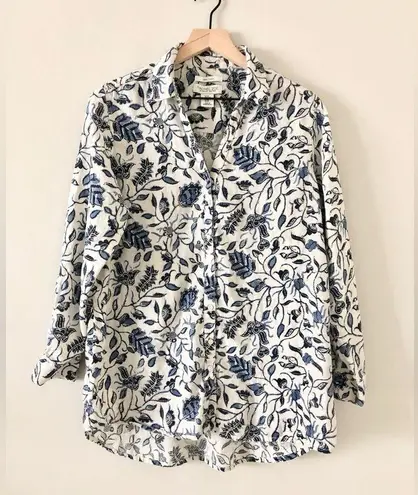 Rachel Zoe  Linen Button Down with Blue and White Floral Pattern - Size M