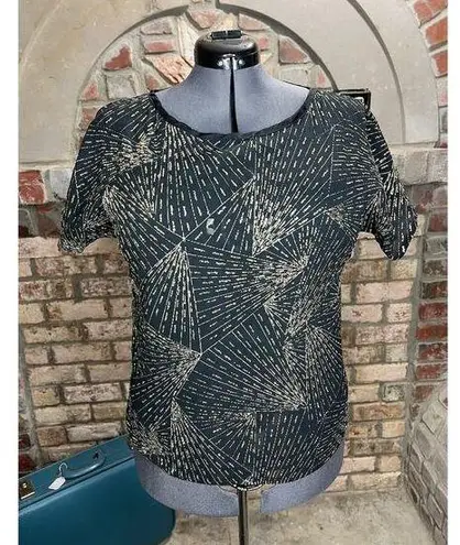 1980s top Silver gold black Metallic geometric Size L