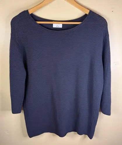 Aritzia Wilfred Linen 3/4 Sleeve Ribbed Pullover Top Size Small Black Classic Black