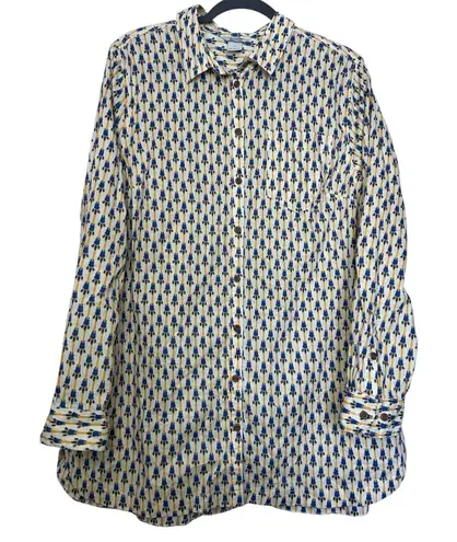 Duluth Trading Co Button Up Tunic Womens XL Multicolor Print Hemp Cotton Blend