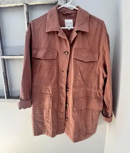 Gentle Fawn Size M 100% Cotton Shacket Jacket Pockets Cinching Waist Pink