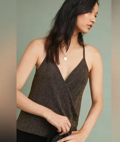 Anthropologie Eri + Ali Encore Shine Metallic Cami Top Gold Size S NWT Black