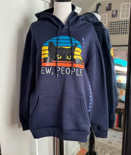 Large Navy Blue Cat Hoodie