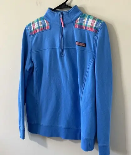 Vineyard Vines  Madras Shoulder Shep Shirt Quarter Zip Fleece Size Medium