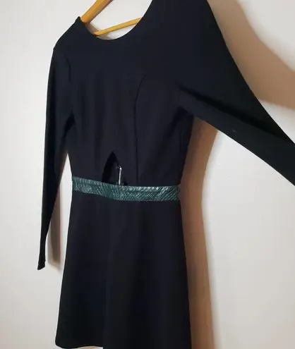 NBD Revolve  x Naven Twins Long Sleeve Skater Mini Dress Cut Out Green Belt Small