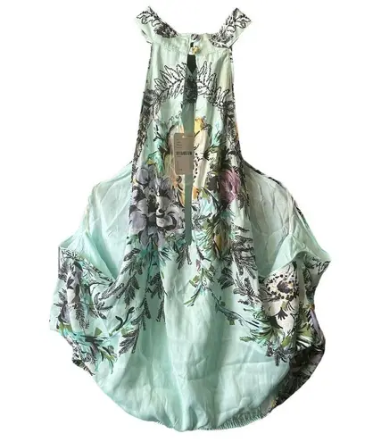 Free People NWT  Higher Love Teal Floral Silky Halter High Neck Knotted Large