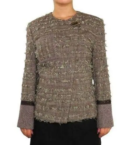 Bosca 1990s Vintage Brown Tweed Jacket Stunning Knit Frayed Twee Jacket Small Size M