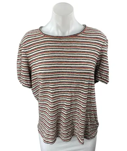 Madewell  Acacia Multicolor Striped Jacquard Puff-Sleeve Tee T-shirt Top Size L