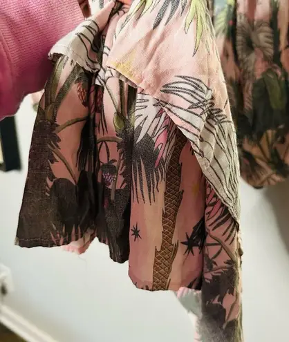 LoboRosa Pink Floral Puff Sleeve Palms Button Front Up Dress Size Large