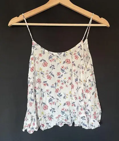 Vintage Floral Sleeveless Ruffled Hem Top white cropped top casual summery Pink Size XS