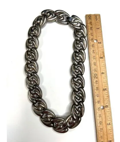 Vintage Chunky Silver Statement Necklace With Abstract Link Design A291 Size 18