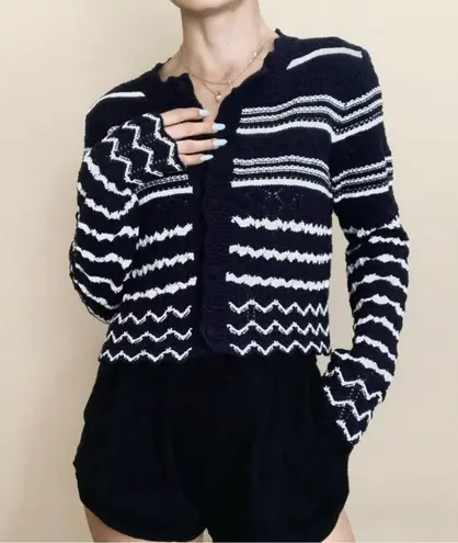 House of Harlow 1960 Navy & White Striped Knit Cropped Cardigan Sweater NWT