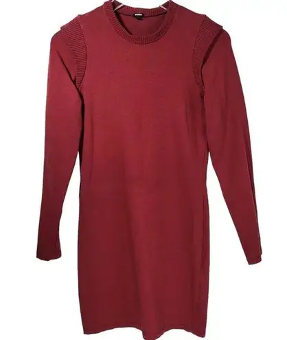 Monrow Ribbed Knit Trim Long Sleeve Knee Length Sweater Dress in Burnt Red