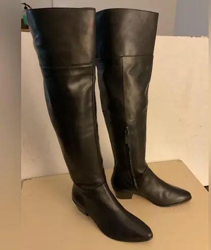 Elie Tahari Black Leather over Knee-High Pompeii Boots size 6.5