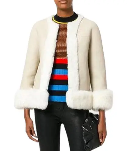 Loro Piana Collarless Fur Jacket White Lambskin Reversible Size 46 Large