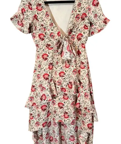 NWT Nasty Gal Floral V Neck Playing for Flower hi Low Midi Dress Size 2 Blue