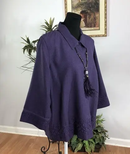 Alfred Dunner Skirt Suit 2 Pc Set Women’s 16/14 Purple 3/4 Sleeve Button Up Y2K