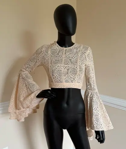 Bell Sleeve Lace Crop Top Butterfly Sleeve Blouse Lace Tee T