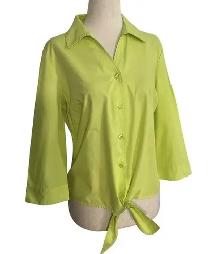 Christopher & Banks  Women Sz Small Petite Green Shirt Collar Tie Front (16-238P)