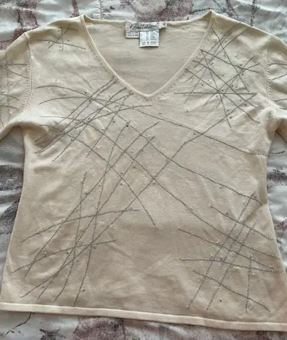 Beldini Belldini Silk Blend Beige Embroidered & Beaded Blouse, size M