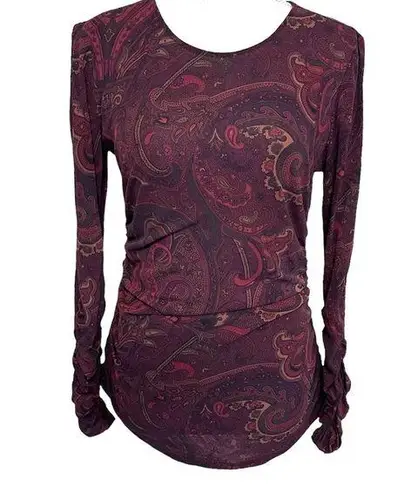 Ellen Tracy 100% Silk Paisley Long Sleeved Blouse with side zipper size 12