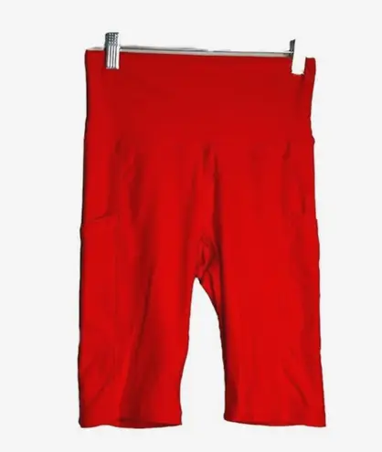 Wolven Shorts Womens Small Red Orange Pocket Bike Shorts Gym Workout Athleisure