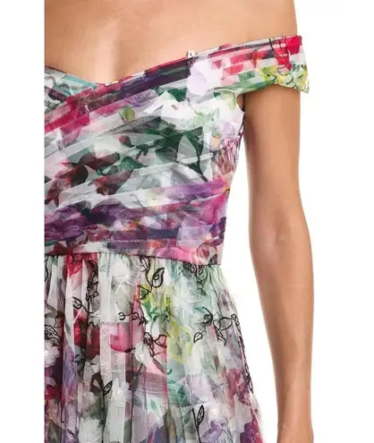 Marchesa Notte Floral Off Shoulder Appliqué 3D Formal Evening Gown Size 14 White