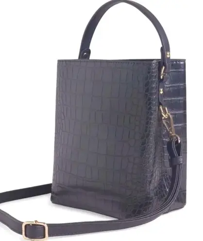 Aota Elena Bucket Bag Black Vegan Leather Crocodile Embossed